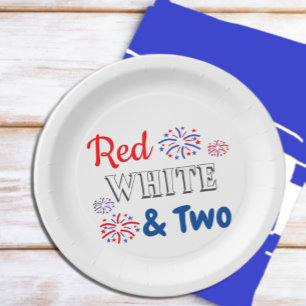 Prato De Papel Branco vermelho e dois segundos aniversários