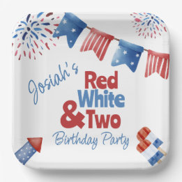 Prato De Papel Branco vermelho e duas Festas de aniversário