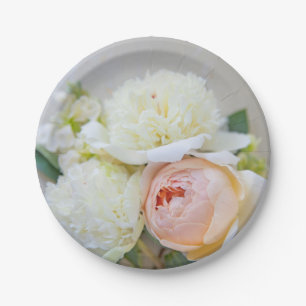 Prato De Papel Brancos com rosa cor de damasco
