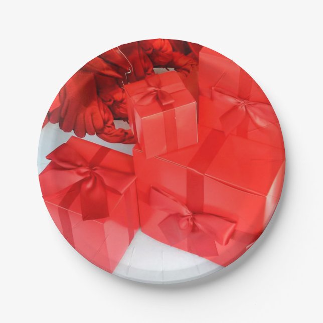 Prato De Papel Brancos vermelhos, presentes de Natal (Frente)