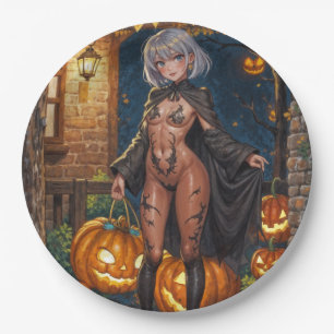 Prato De Papel Brave Halloween Menina ou Truque ou Gosto Pintura