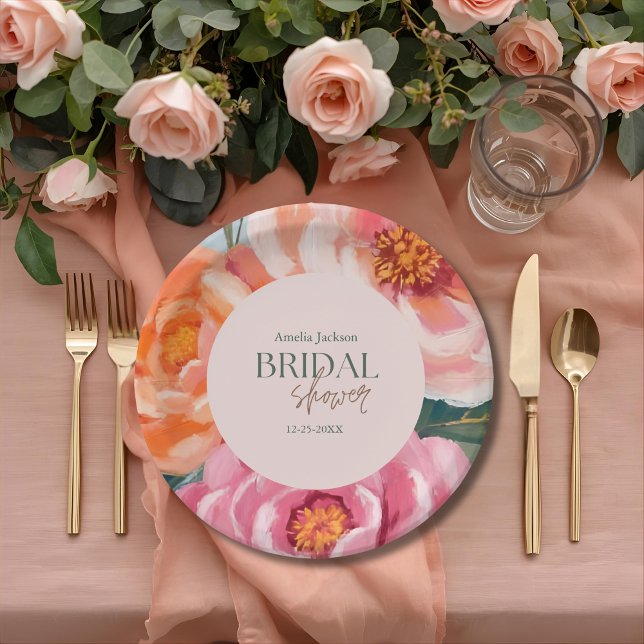 Prato De Papel bright and bold vibrant floral bridal shower (Criador carregado)