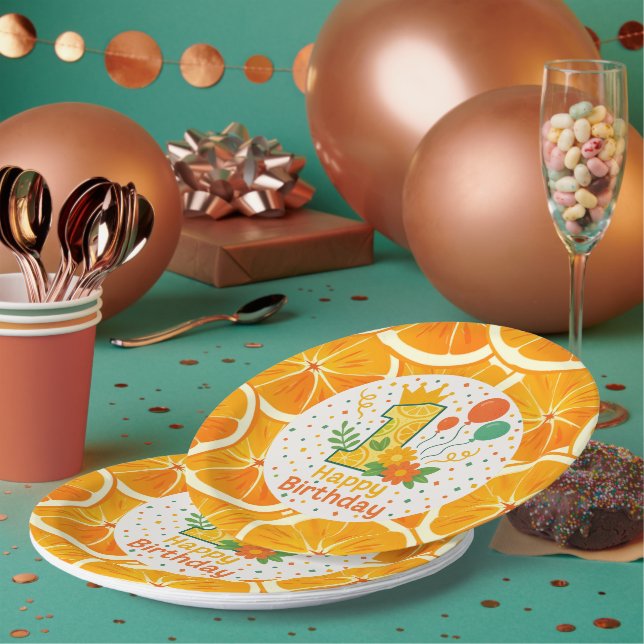 Prato De Papel Bright Citrus First Birthday Paper Plates (Múltiplo)