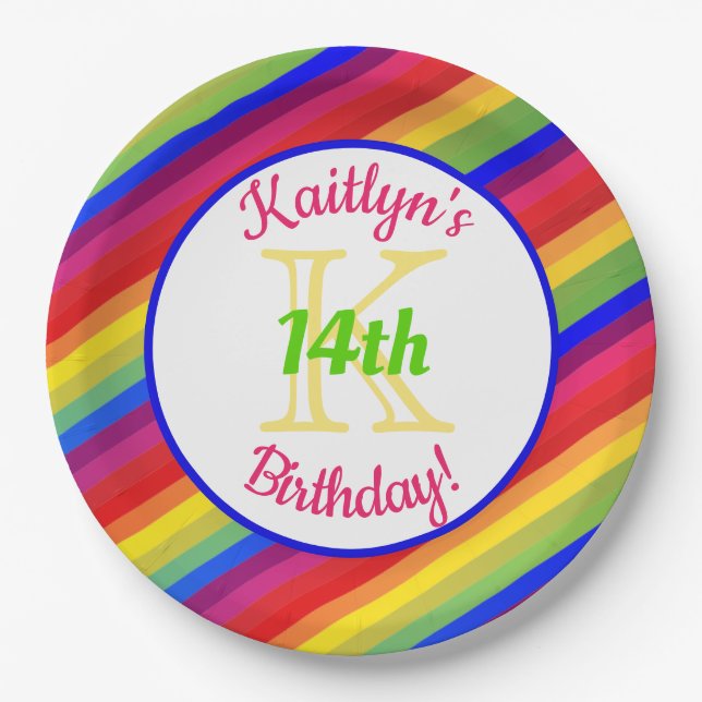 Prato De Papel Bright Fiesta Stripes | FESTA DE ANIVERSÁRIO (Frente)
