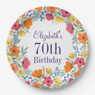 Prato De Papel Bright Floral 70 Birthday