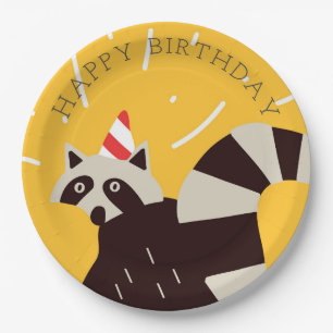 Prato De Papel Bright Funky Happy Birthday Raccoon Paper Plate