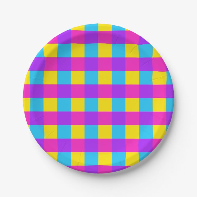 Prato De Papel Bright Gingham Party Plates - estilo 2 (Frente)