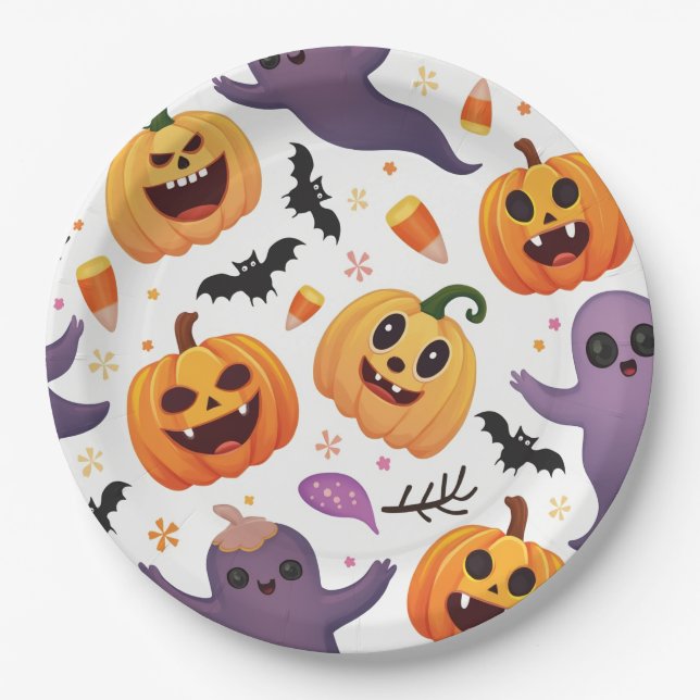 Prato De Papel Bright Halloween Paper Plates - Diversão de Design (Frente)