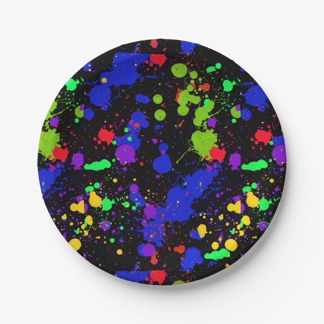 Prato De Papel Bright Neon, Paint Splatter, Personalizado (Frente)