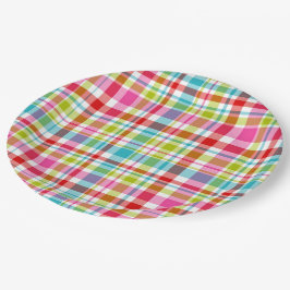 Prato De Papel Bright Rainbow Plaid Checkered Pattern