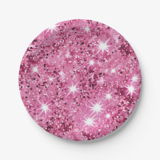 Prato De Papel Brilhante de estrelas rosa quente