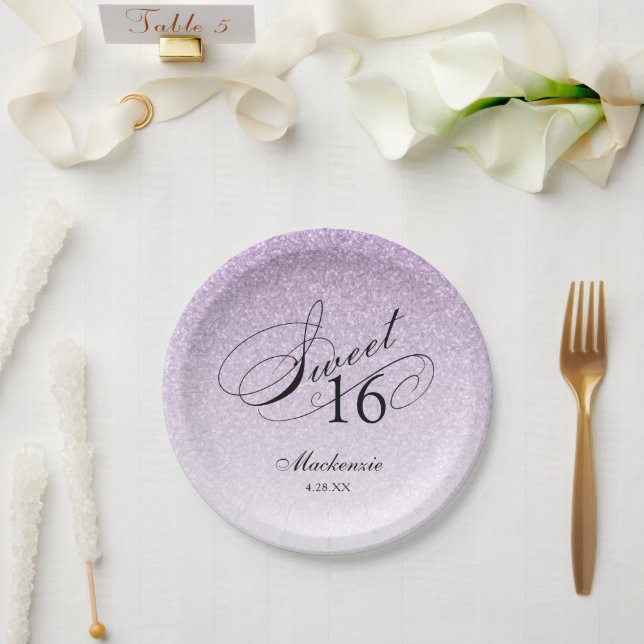 Prato De Papel Brilhante Roxo Claro 16 Personalizado (Casamento)