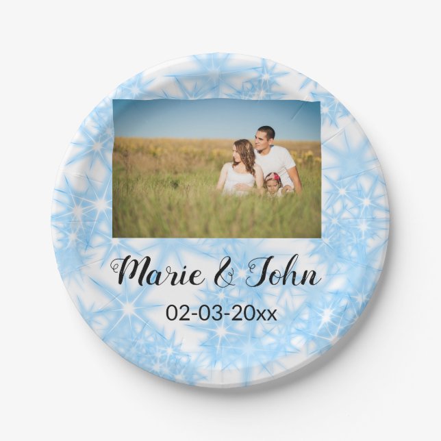 Prato De Papel brilho azul brilhante simples e colorido (Frente)