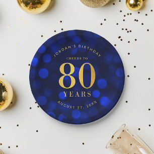 Prato De Papel Brilho Azul Safira Vivas aos 80 Anos de Aniversári