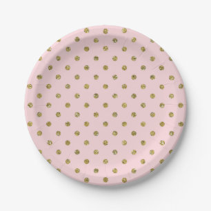 Prato De Papel Brilho de Purpurina Rosa e Dourado Bolinhas de Pur