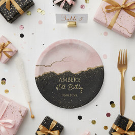 Prato De Papel Brilho Dourado Champagne Rosa Glitter Abstrato Aqu