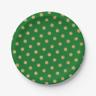 Prato De Papel Brilho Dourado Chic Bolinhas Verde