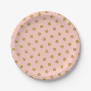 Prato De Papel Brilho Dourado Chic Pontos Pink Blush