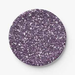 Prato De Papel Brilho Glam Glitter Cinza Roxo Festa Personalizada