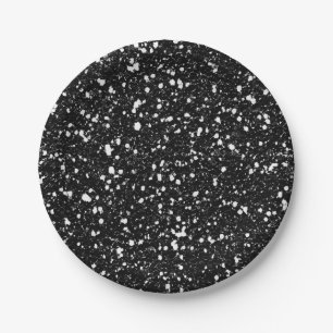 Prato De Papel Brilho Preto Glitter Glam Festa Personalizada