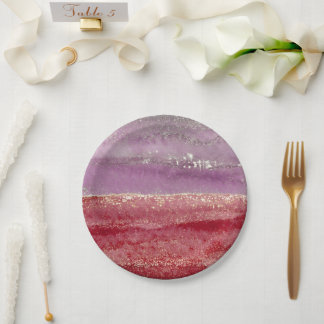 Prato De Papel Brilho roxo e dourado elegante