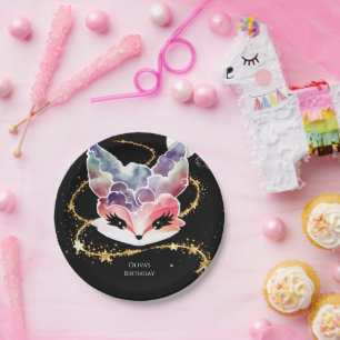 Prato De Papel Brincadeira de Watercolor Fox Birthday