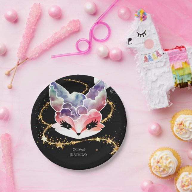 Prato De Papel Brincadeira de Watercolor Fox Birthday (Festa)