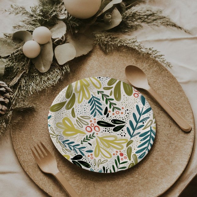Prato De Papel Brincadeira | Placas Botânicas Festivas (Bramble | Festive botanical holiday party paper plates)
