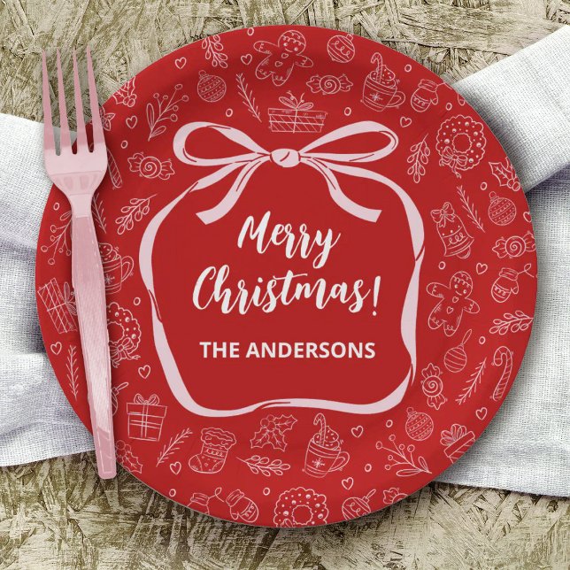 Prato De Papel Brincadeiras Brincadeiras Desenhando Arco Natal (Personalize this cute Christmas holiday paper plate for you Christmas party.)