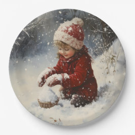 Prato De Papel Brincando na neve