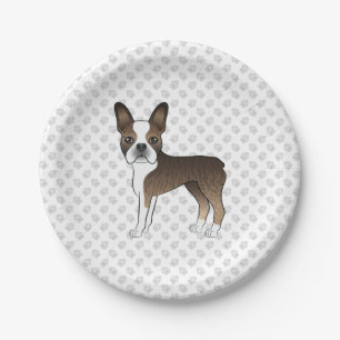 Prato De Papel Brindle Boston Terrier Cute Cartoon Dog & Paws