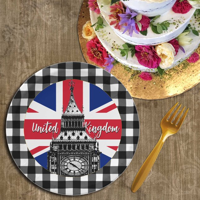 Prato De Papel British Flag Plate, Big Ben, Xadrez, Reino Unido (Criador carregado)
