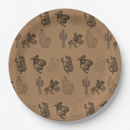 Prato De Papel Bronc Cowboys e Cactus Paper Party Placas