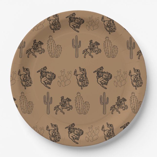 Prato De Papel Bronc Cowboys e Cactus Paper Party Placas (Frente)
