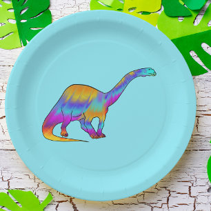 Prato De Papel Brontossauro Colorido Arte Psicodélica de Dinossau