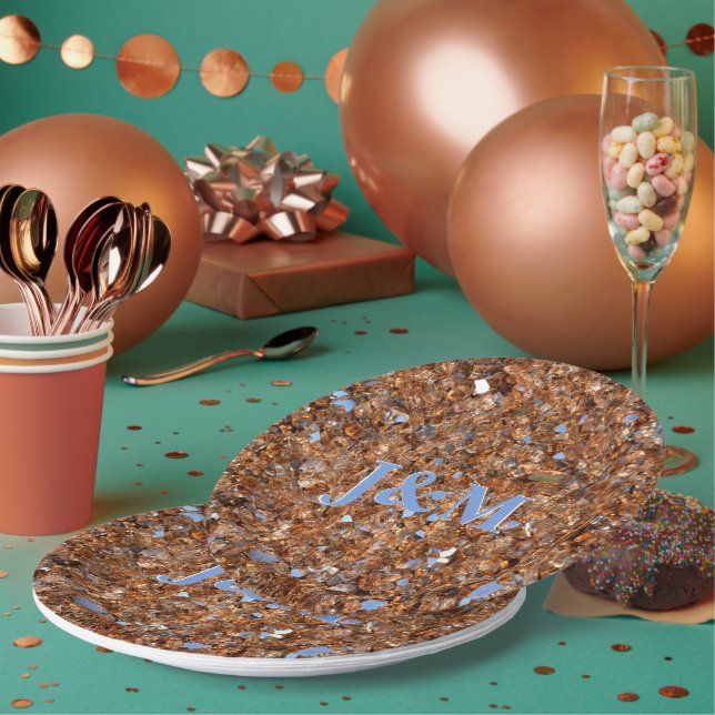 Prato De Papel Bronze de vidro de ouro com Iniciais (Múltiplo)