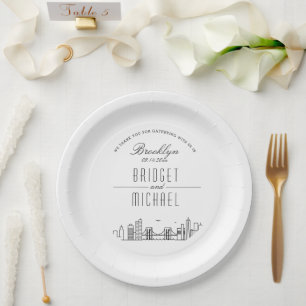 Prato De Papel Brooklyn Deco Skyline   Evento de Casamento