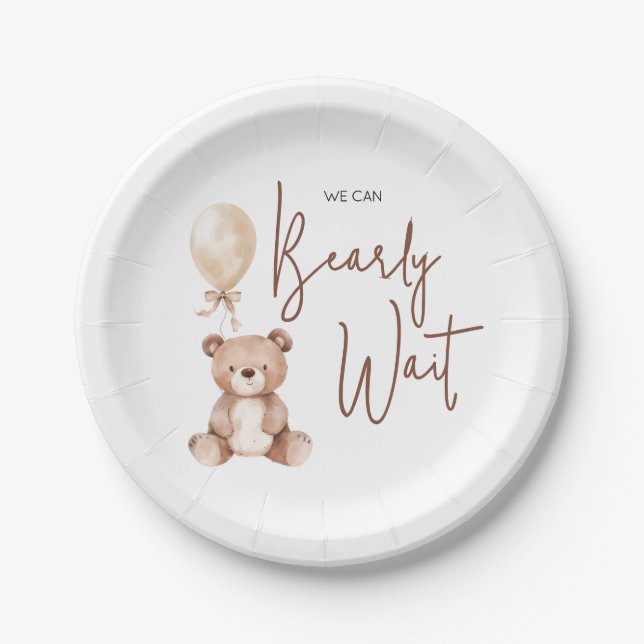 Prato De Papel Brown Bear Balloon Baby Shower (Frente)