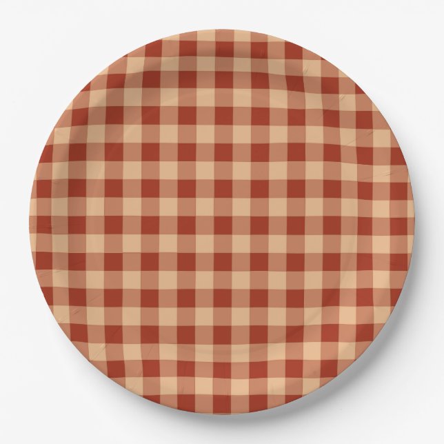 Prato De Papel Brown Checkered Gingham Pattern (Frente)