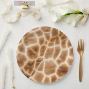 Prato De Papel Brown Cream Giraffe Animal Safari