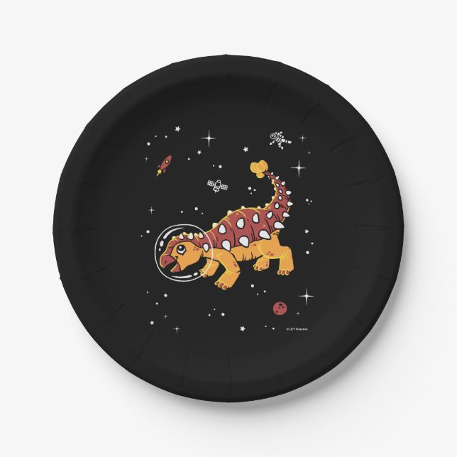 Prato De Papel Brown E Tan Ankylosaurus Dinos No Espaço (Frente)