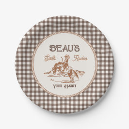 Prato De Papel Brown Gingham Rodeo Party Paper Plates