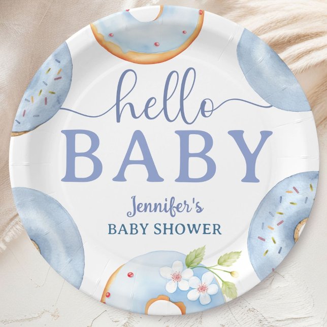 Prato De Papel Brunch de Chá de Bebê Blue Donuts  (Criador carregado)