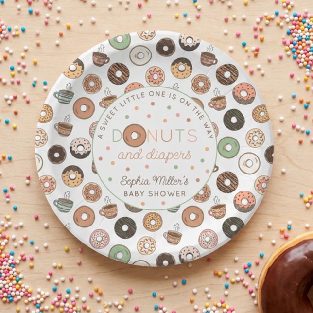 Prato De Papel Brunch de Donuts e Fraldas para Chás de Bebê (Criador carregado)
