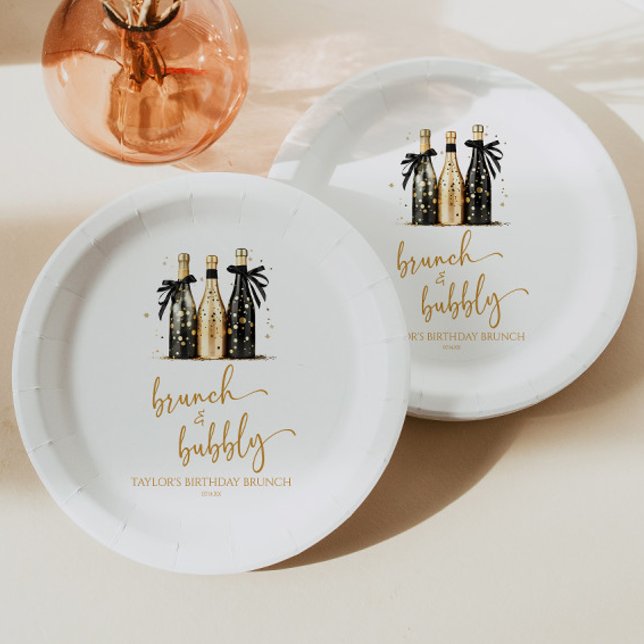 Prato De Papel Brunch e Bubble Champagne Birthday Brunch Party (Criador carregado)