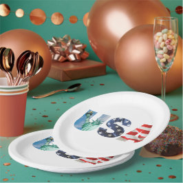 Prato De Papel Brunch e Bubbly Chá de Noiva Bandeira dos EUA 9" R
