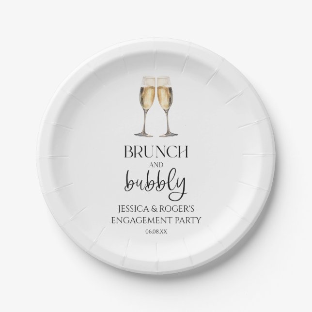 Prato De Papel Brunch e Bubbly Festa de Noivado Brunch (Frente)