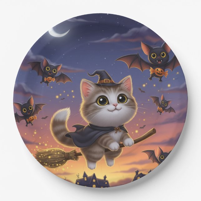Prato De Papel Bruxa Bonita do Halloween (Frente)