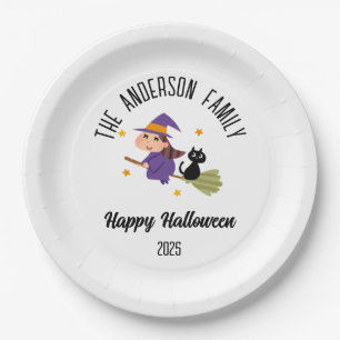 Prato De Papel Bruxa Bonita do Halloween em nome personalizado da
