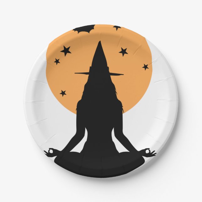 Prato De Papel Bruxa Contemporânea de Halloween (Frente)